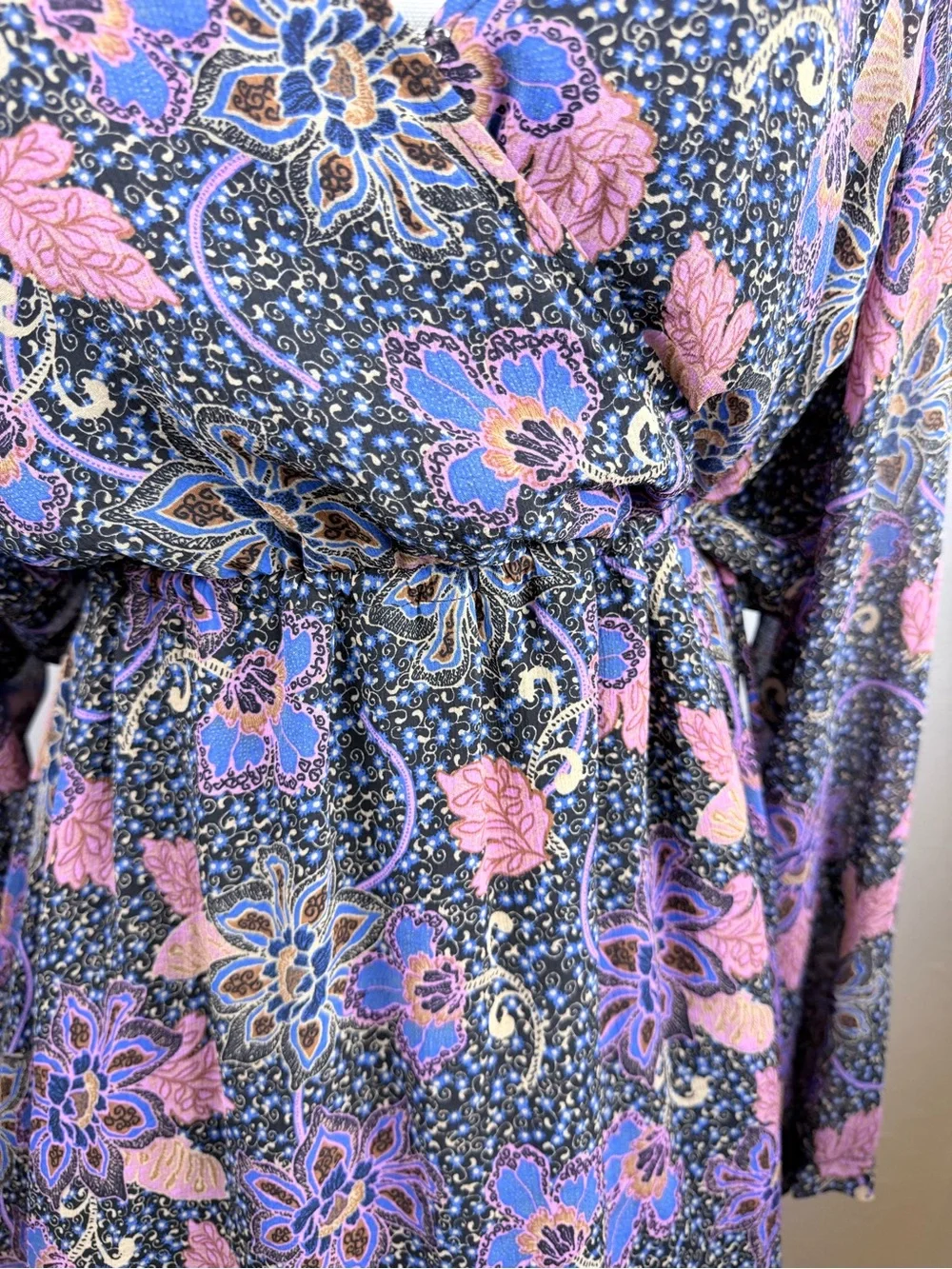 Free People Navy Floral Print Tunic with Lavender & Blush Accents